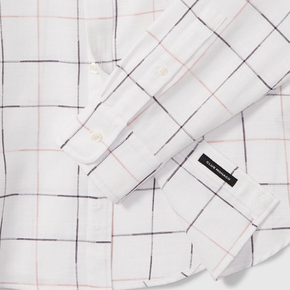 Long Sleeve Textured Windowpane Shirt - New With Tags - NEVER WORN - White Base - Picture 4 of 5